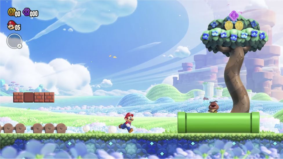 Mario runs towards a green pipe