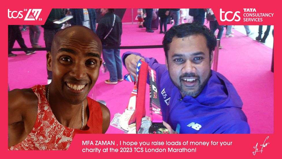 Mohammed Zaman's photo with Mo Farah on the London Marathon