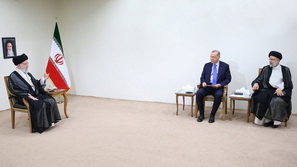 Iran's Supreme Leader with President Ebrahim Raisi and Turkish President Erdogan
