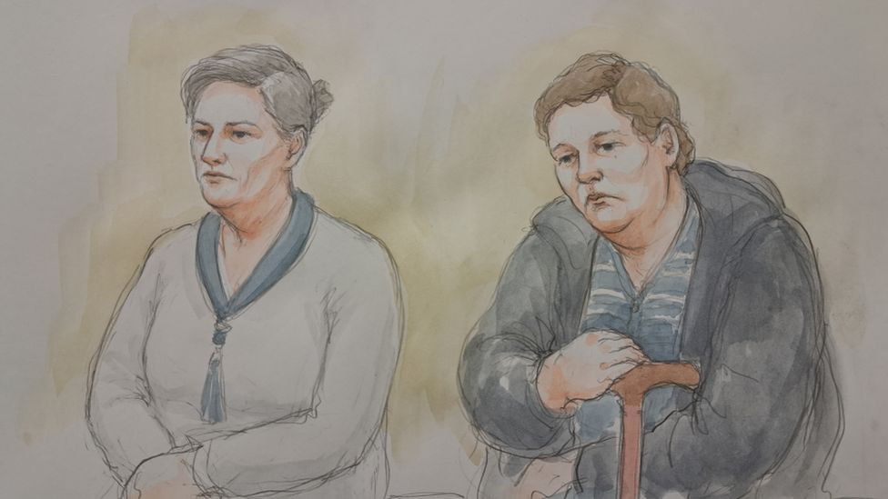 Court sketch of Adriana Orme (left) and Holly LeGresley (right)
