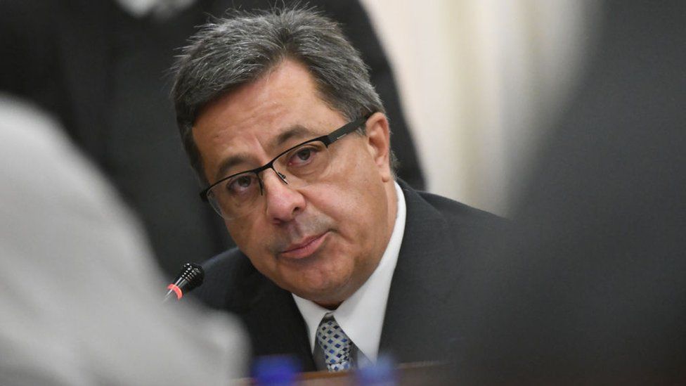 Markus Jooste appearing before a parliamentary committee in 2018.