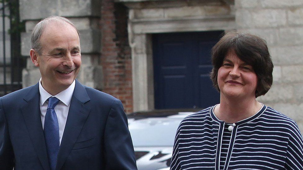 Taoiseach Micheál Martin and First Minister Arlene Foster in Dublin Castle on 31 July