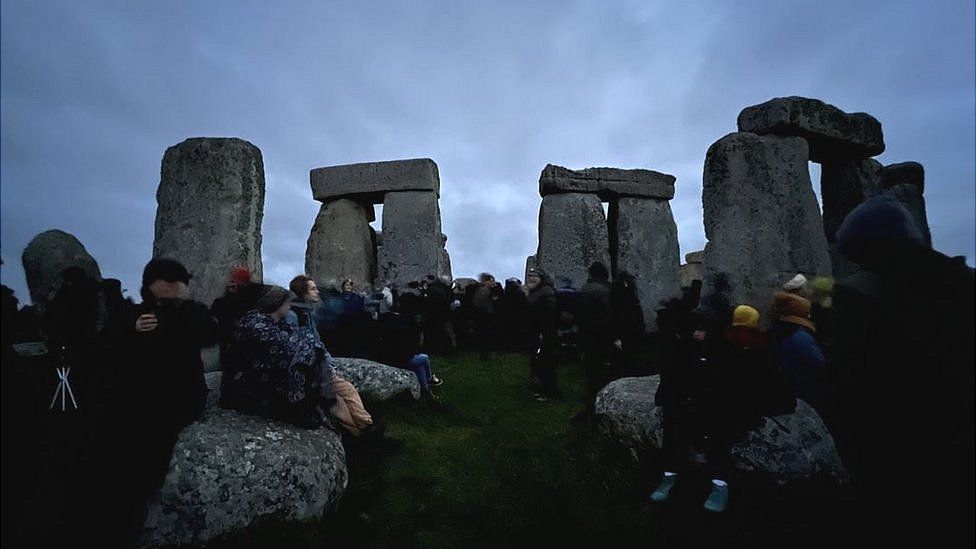 Crowds gathering at Stonehenge for the winter solstice