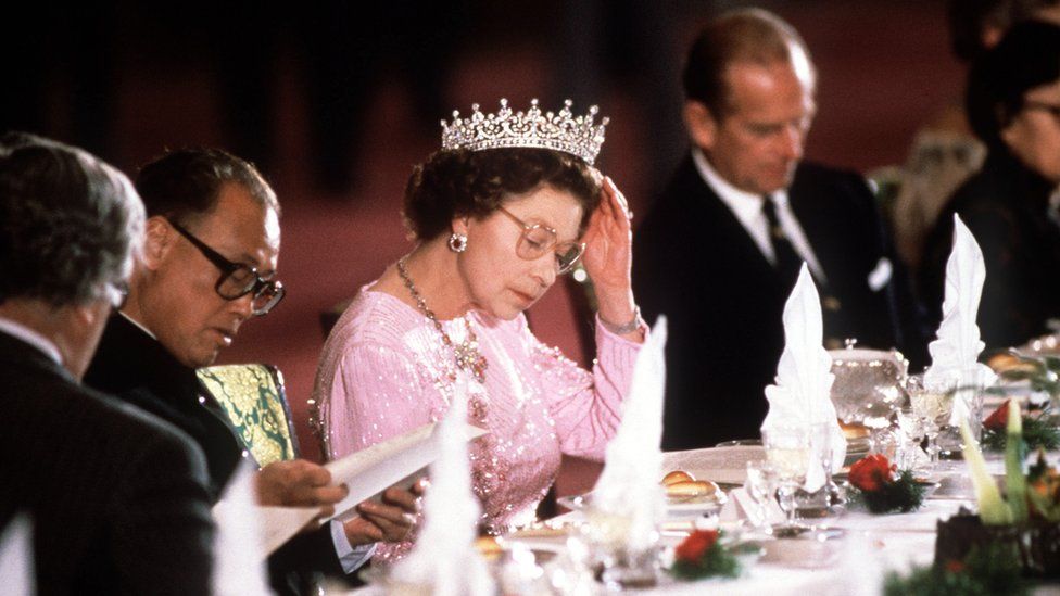The Queen and Prince Philip during a banquet in China