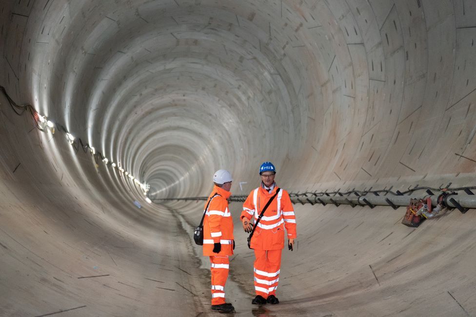 Transport Secretary Mark Harper (right) and HS2 CEO Mark Thurston view a one-mile section of the first completed tunnel under ancient woodland near Southam, Stratford-on-Avon, Warwickshire, for the HS2 project. Picture date: Thursday December 1, 2022.