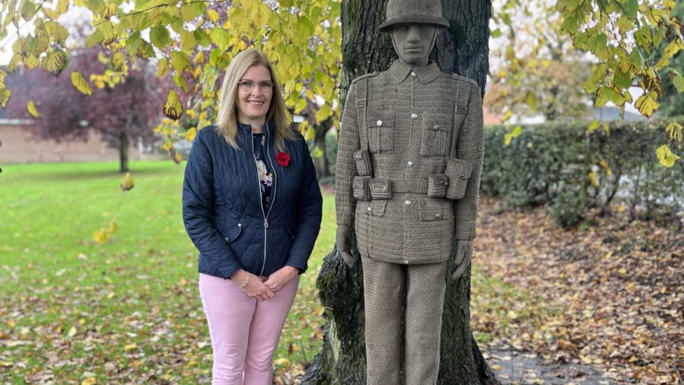 Jilly Crofts and her crochet soldier