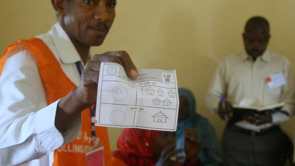 Official shows ballot paper after a referendum at El Fasher in North Darfur. 14 April 2016