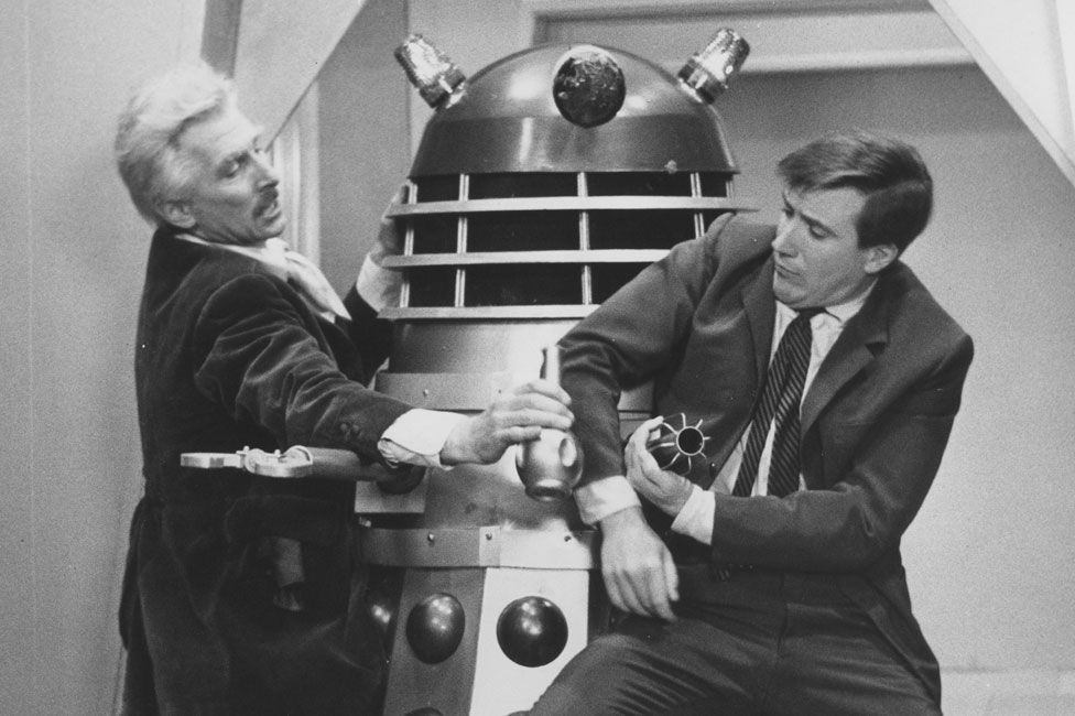Peter Cushing with Roy Castle in Dr Who and the Daleks