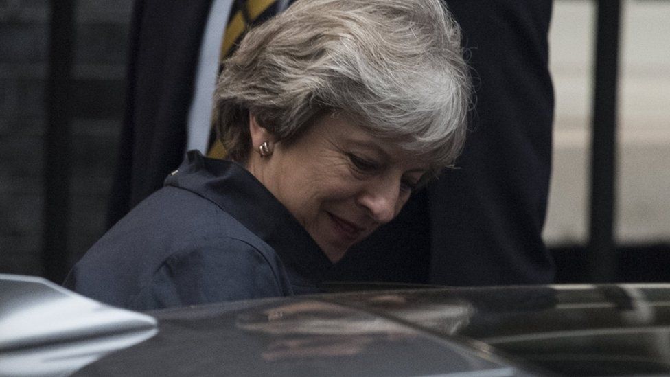 British Prime Minister Theresa May leaves her London residence, 10 Downing Street in central London, Britain, 16 October 2017 to travel to meet EU leaders in Brussels over dinner