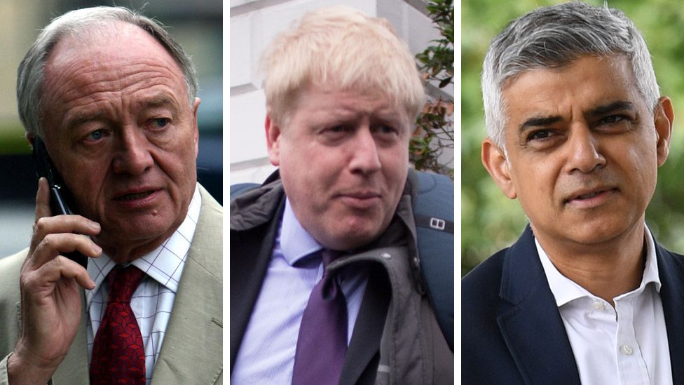 Composite image of Ken Livingstone, Boris Johnson and Sadiq Khan