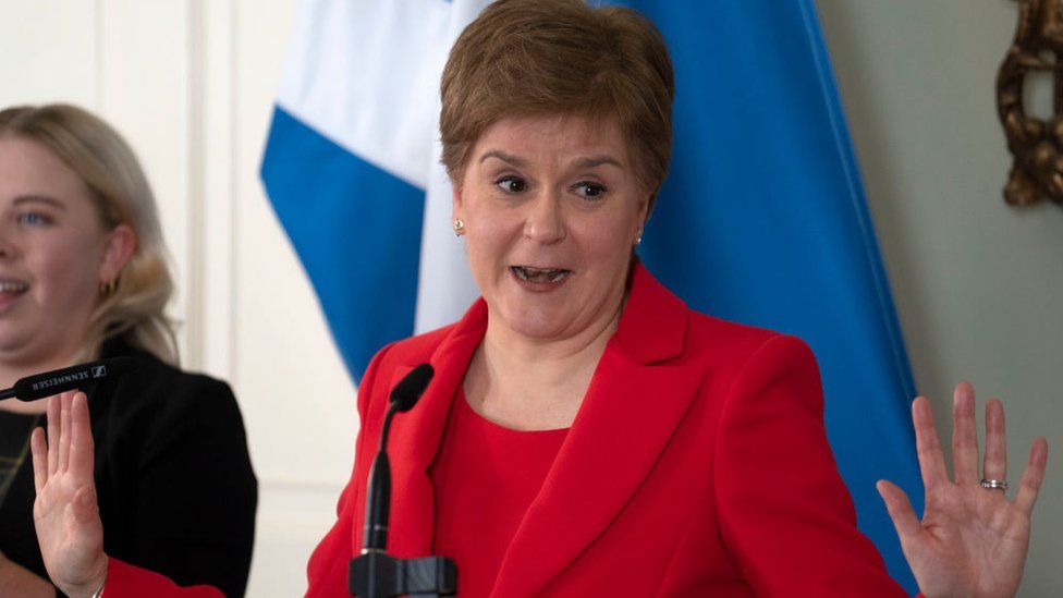 Nicola Sturgeon makes a point at a press conference to outline her Independence Prospectus