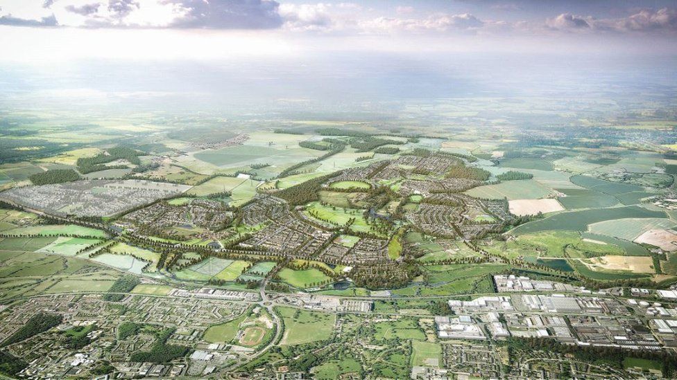 Aerial shot of proposed garden town on the Essex-Hertfordshire border