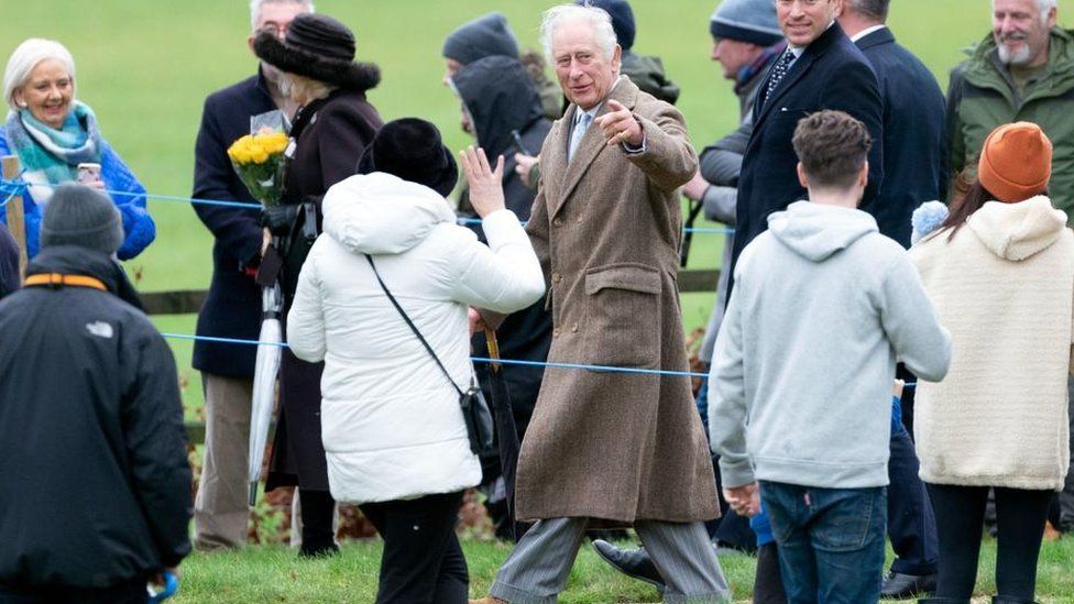 King Charles III leaving a church service