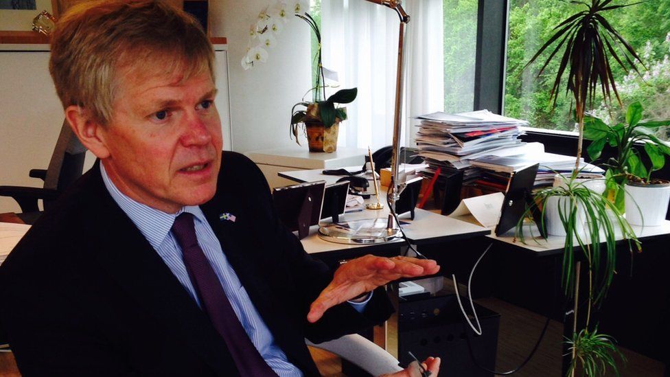 Ambassador Björn Lyrvall - sitting in his office