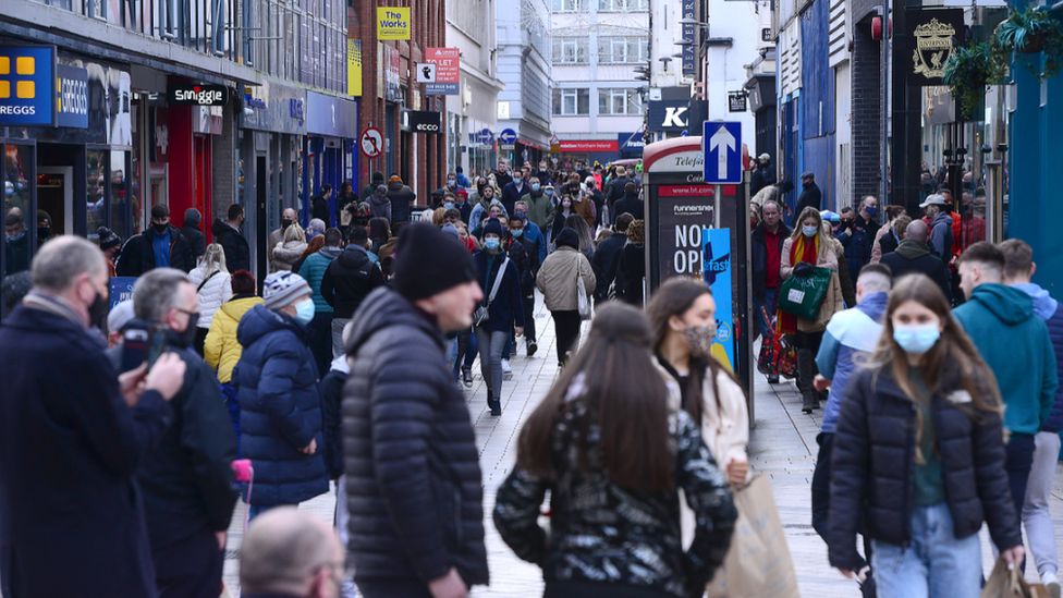Shoppers in Belfast City Centre in December 2020
