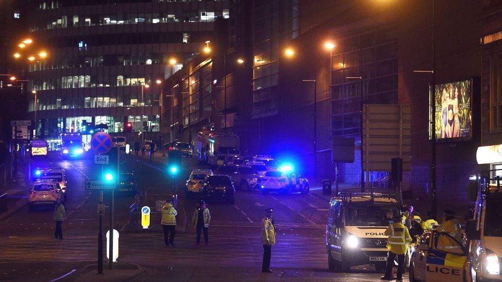 Police outside of the Manchester Arena after the attack