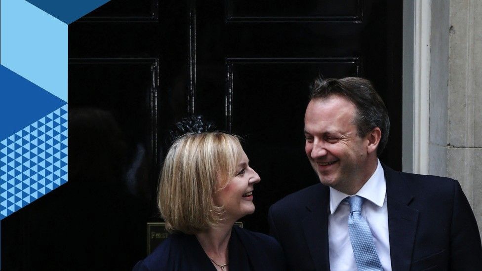 Liz Truss and Hugh O'Leary outside 10 Downing Street