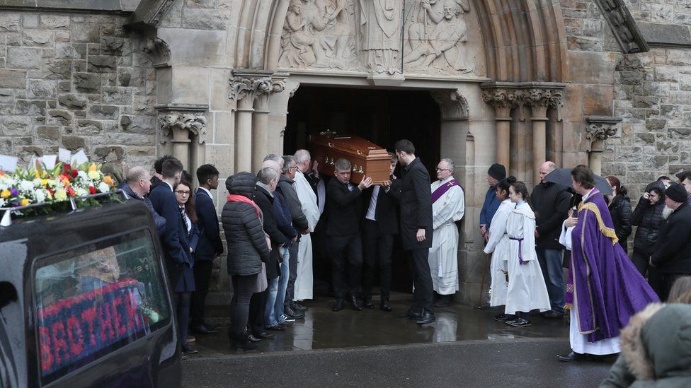 Morgan Barnard's coffin is carried from St Patrick's Church in Dungannon