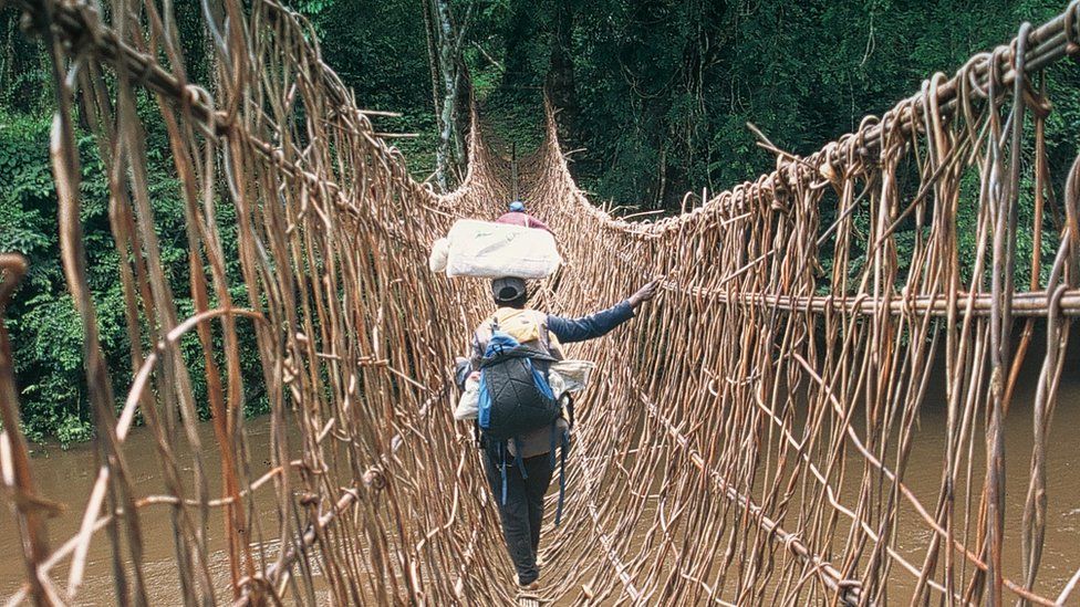 Мост из ротанга в Камбодже