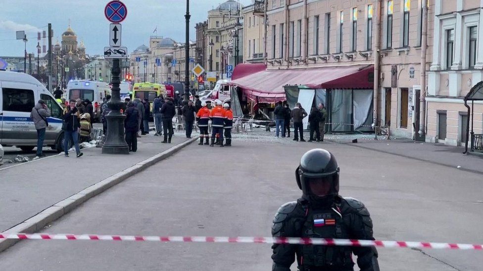 The scene near the cafe after the bomb blast