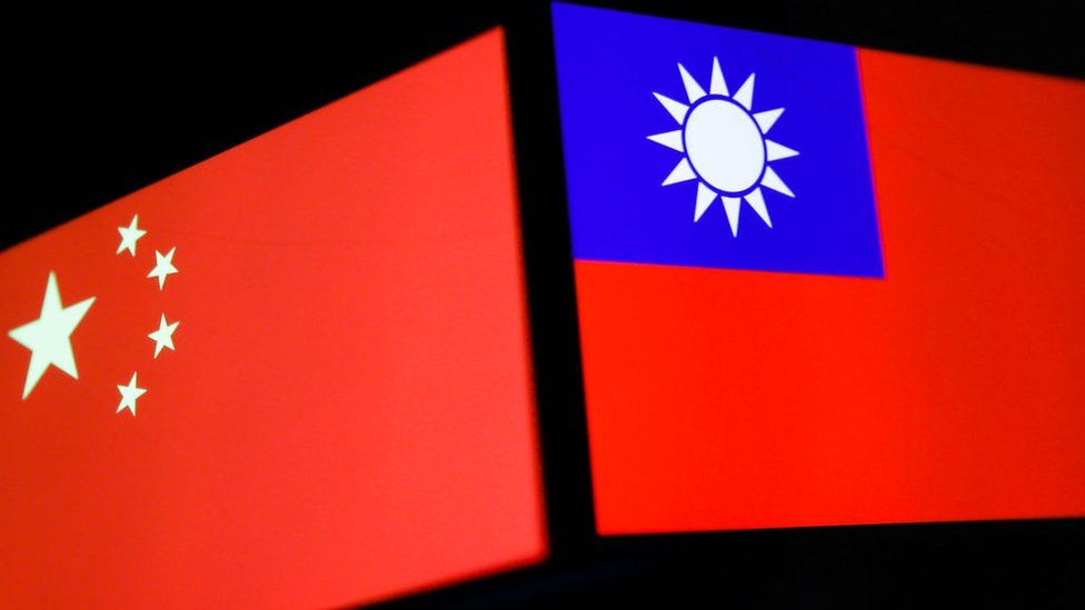 Flags of China and Taiwan on phone screens