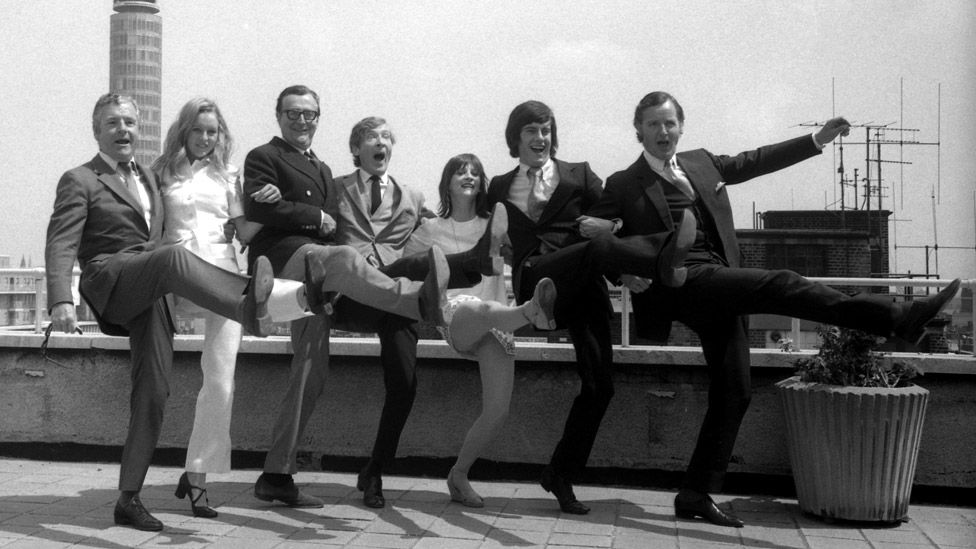 Parsons (right) with other stars of BBC Radio 4 at the station's 1971 summer programme announcement