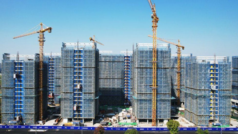 An aerial photo shows a new property under construction in Hangzhou City, Zhejiang Province, China, Nov 15, 2023