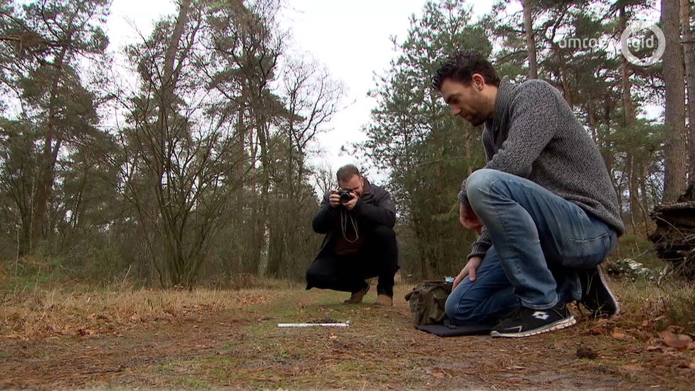 Scientists studying wolf traces in the Netherlands, April 2019