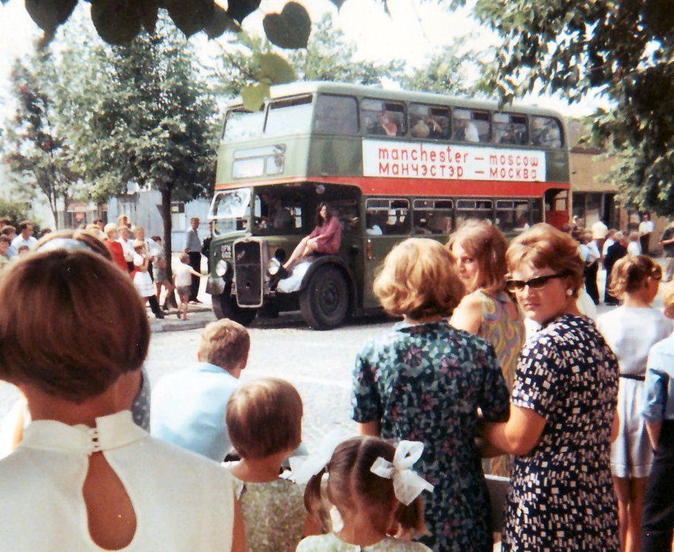 Street scene posed with the bus in possibly Warsaw I think