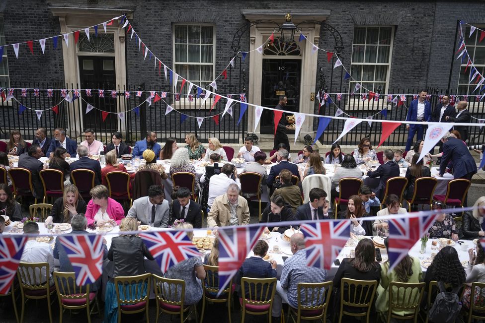 Prime Minister Rishi Sunak hosts a lunch in Downing Street to celebrate the coronation of King Charles III and Queen Camilla on May 07, 2023 in London, England