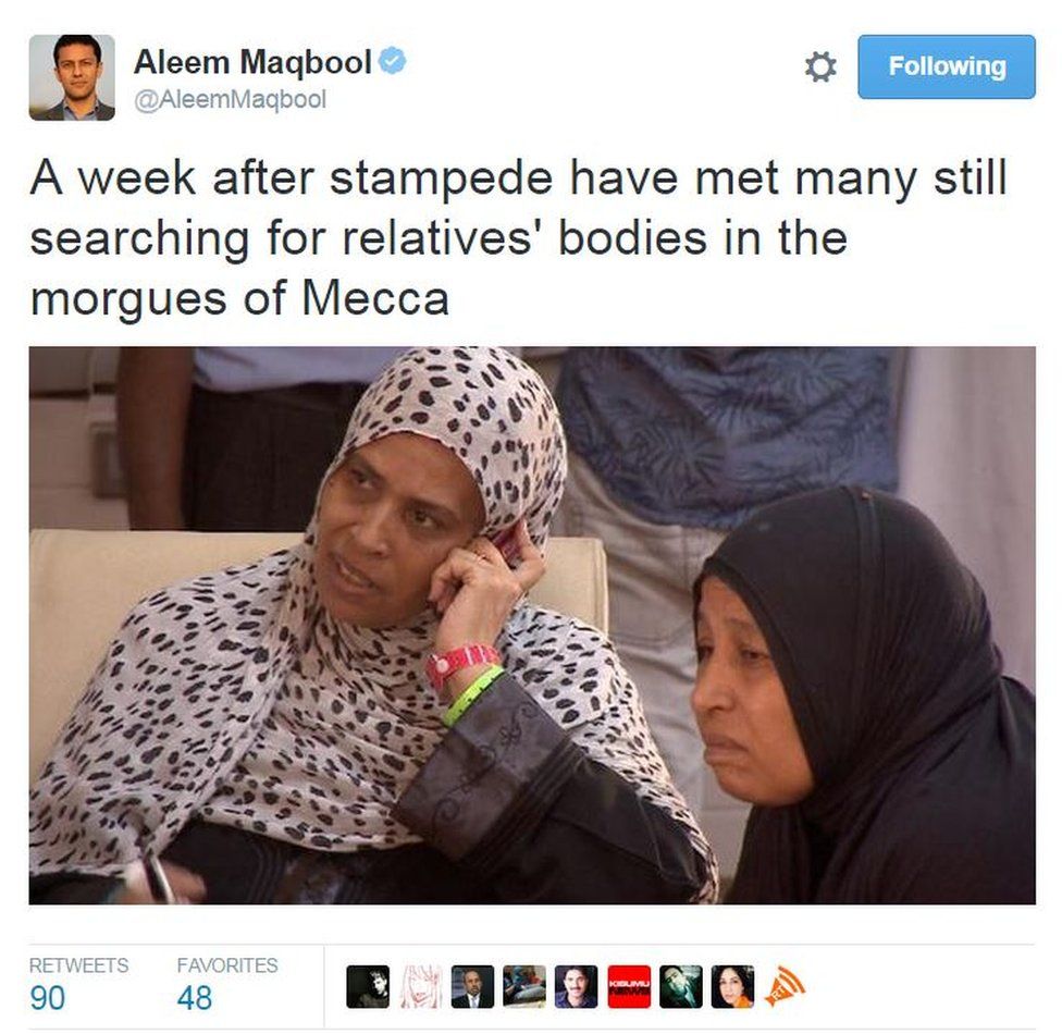 Aleem Maqbool on Twitter: A week after stampede have met many still searching for relatives' bodies in the morgues of Mecca