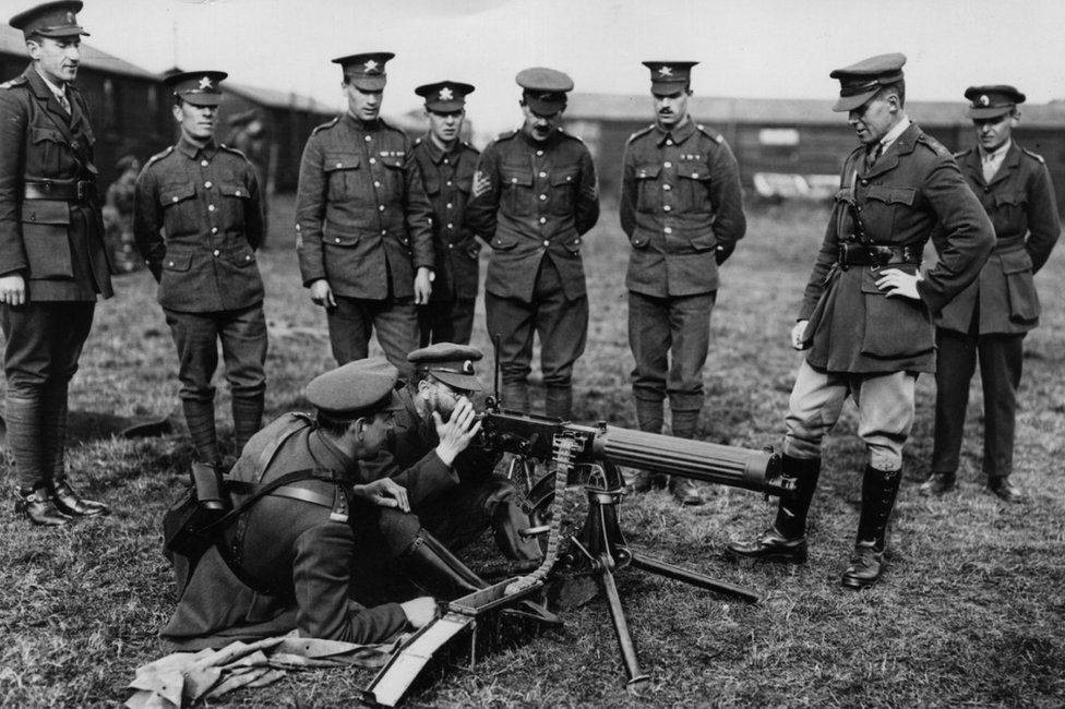 1919: A machine gun drill for Russian officers at Newmarket
