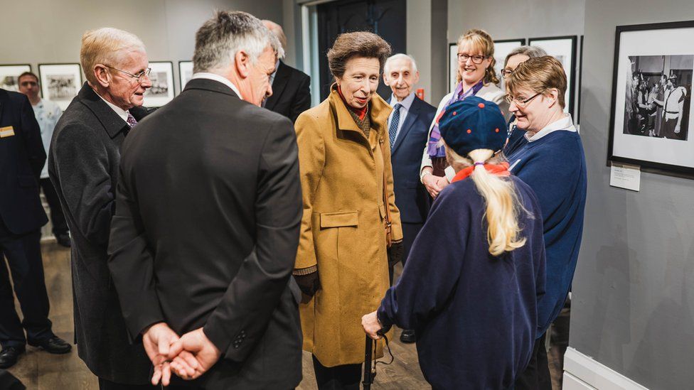 Princess Anne speaking to people in the House of Mannanan