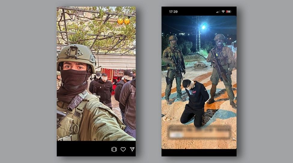 Screenshots of pictures shared to social media by members of the IDF