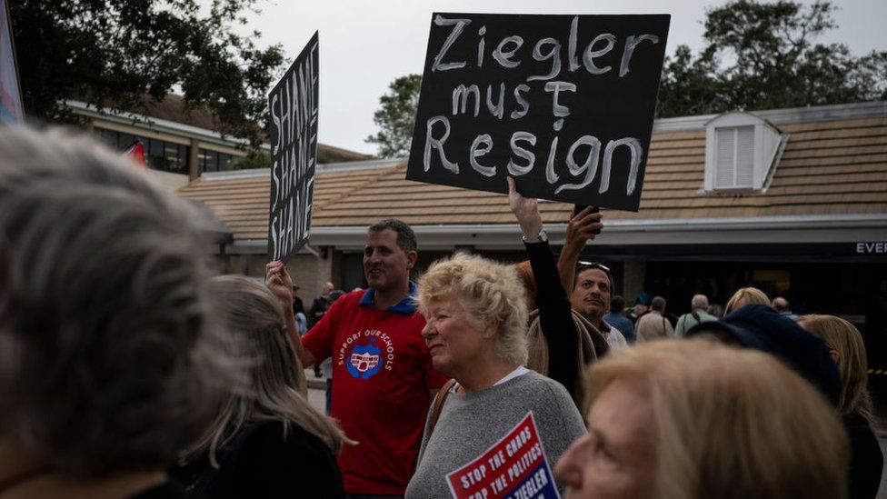 A rally before a Sarasota County School Board meeting in Sarasota, Fla. on Tuesday December 12, 2023.