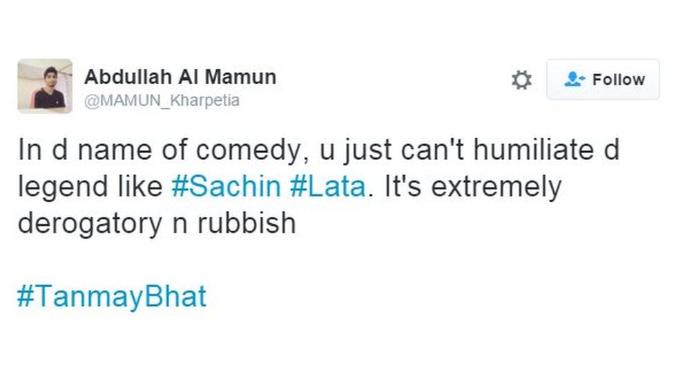In d name of comedy, u just can't humiliate d legend like #Sachin #Lata. It's extremely derogatory n rubbish
