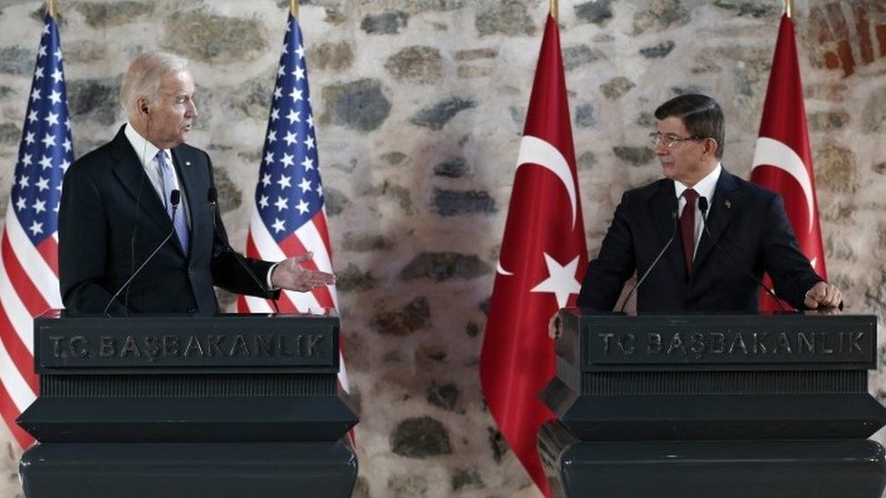 Joe Biden and Ahmet Davutoglu