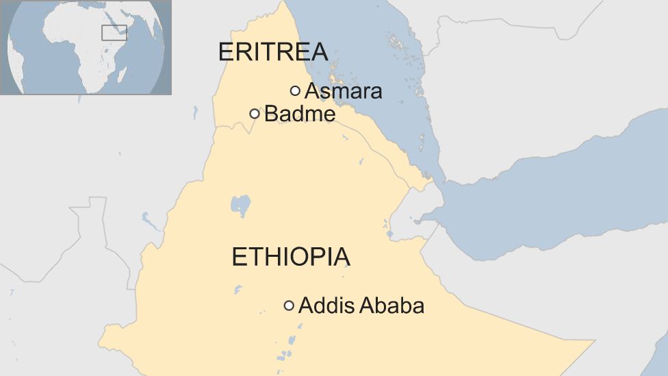 A map showing Ethiopia and Eritrea