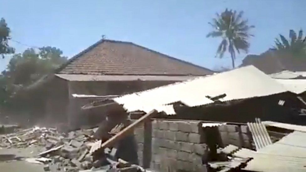 Debris is seen after a building collapsed during an earthquake in Lombok, Indonesia, 19 August