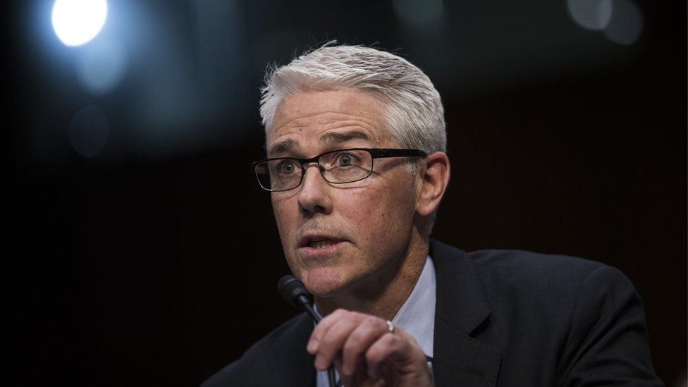 Colin Stretch, general counsel at Facebook, is questioned by a US Senate Judiciary Subcommittee about attempts by Russian operatives to spread disinformation and purchase political ads.