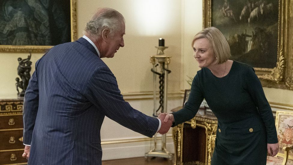King Charles III meets Prime Minister Liz Truss during their weekly audience at Buckingham Palace on October 12, 2022 in London, England.