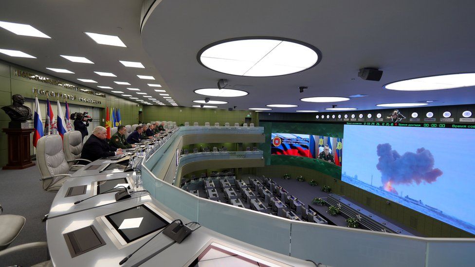 Vladimir Putin at Russia's National Defence Control Centre in December 2018