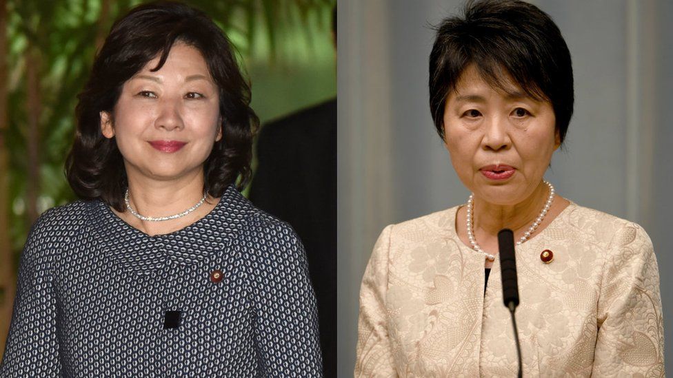 Seiko Noda (left) and Yoko Kamikawa are the only women in Mr Abe's current cabinet