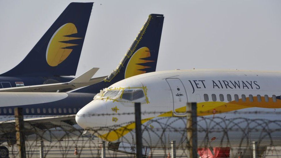 Jet Airways planed parked at Chattrapati Shivaji International Airport in Mumbai on 25 March 2019