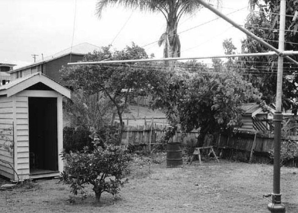 A Hills Hoist clothes line in the backyard of a home in Brisbane, Queensland