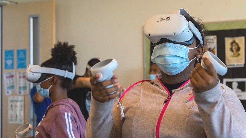 VR headsets in use in a classroom