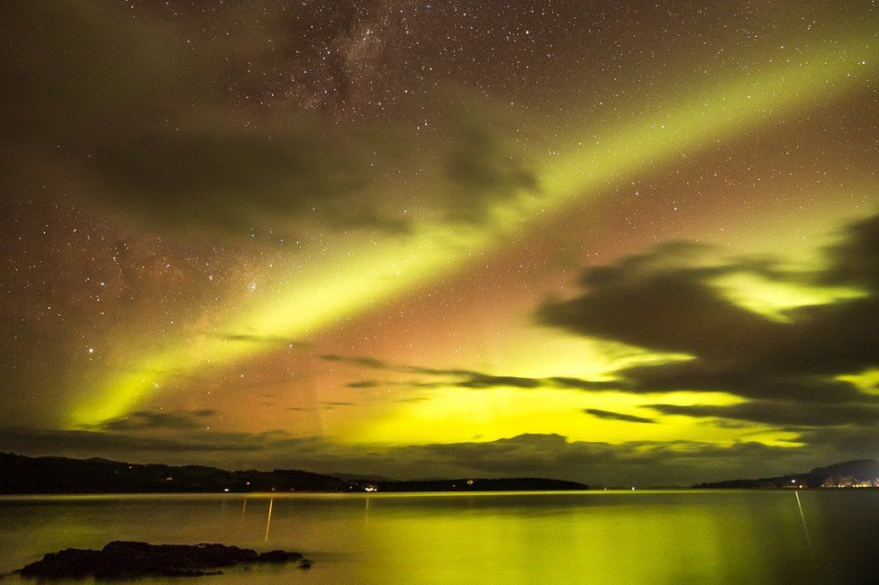 The Southern Lights seen from Tasmania's Drip Beach on Sunday