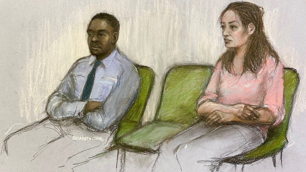 A court sketch of Mark Gordon and Constance Marten from a previous day in court.