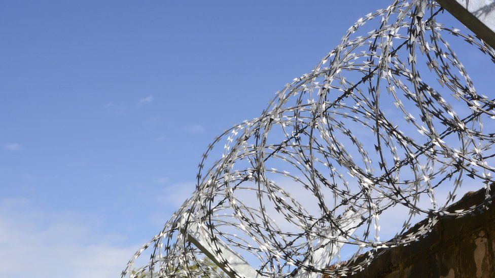 Barbed wire on prison fence