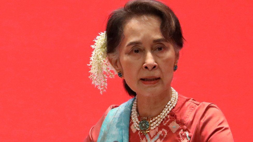 Aung San Suu Kyi, seen in a file photo from 2019